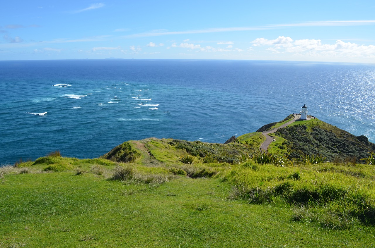 Blick auf den nördlichsten Punkt von Neuseeland, das Cape Reinga mit Leuchtturm